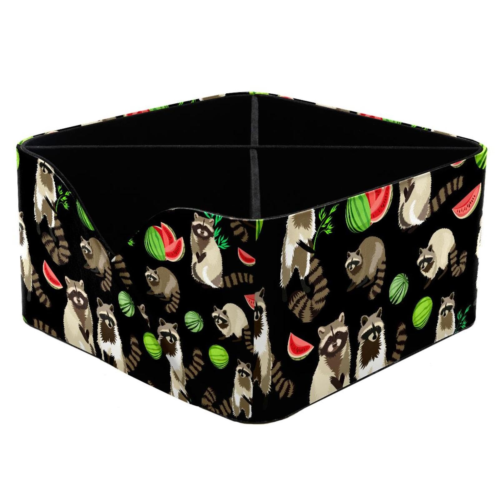 KengjuTesu Cute Fluffy Beast Raccoon Watermelon Forest Animal Pattern Desktop Organizer Pen Holder, Rectangular Pencil Cup for Office, Study and Makeup Stations