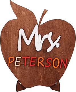 Bnesi Personalized Apple Decor Gift Teacher Custom Desktop Teacher Apple Logo Customized Teacher Appreciation Gifts for Table Back to School Wooden Desk Decoration Teacher Gifts