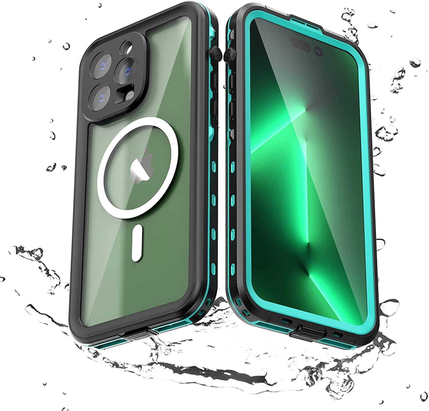 AnMengXinLing iPhone 14 Proケース 防水ケース クリアケース 防塵 防雪 耐衝撃 完全防水 [MagSafe対応] クリア前カバーと透明バックカバーの組み合わせ iPhoneケース カバー ストラップ付き 米軍MIL規格取得 アイフォン14 pro防水ケース スマホケース お風呂 海 (iPhone14 Pro, ブルー)