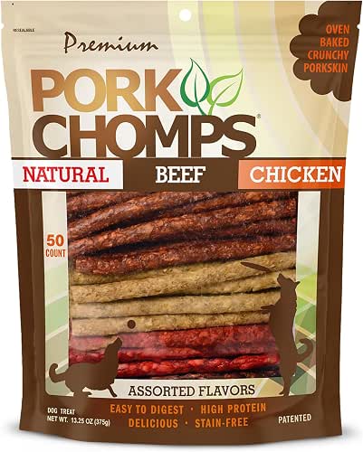 Pork Chomps Dog Chews, 5 Inch Munchy Sticks, 50 Count
