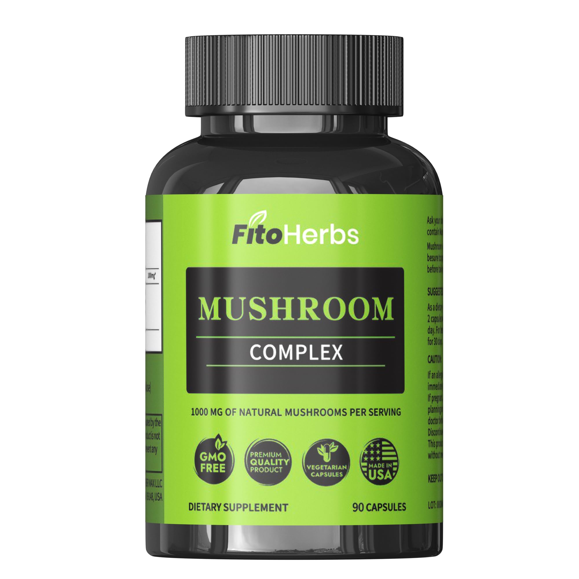 Mushroom Complex - Shiitake, Lions Mane, Cordyceps, Turkey Tail, Maitake, Reishi, Agaricus Mushrooms Supplement Capsules - Cognitive Improvement - Immune Support - Energy Booster - 90 Caps