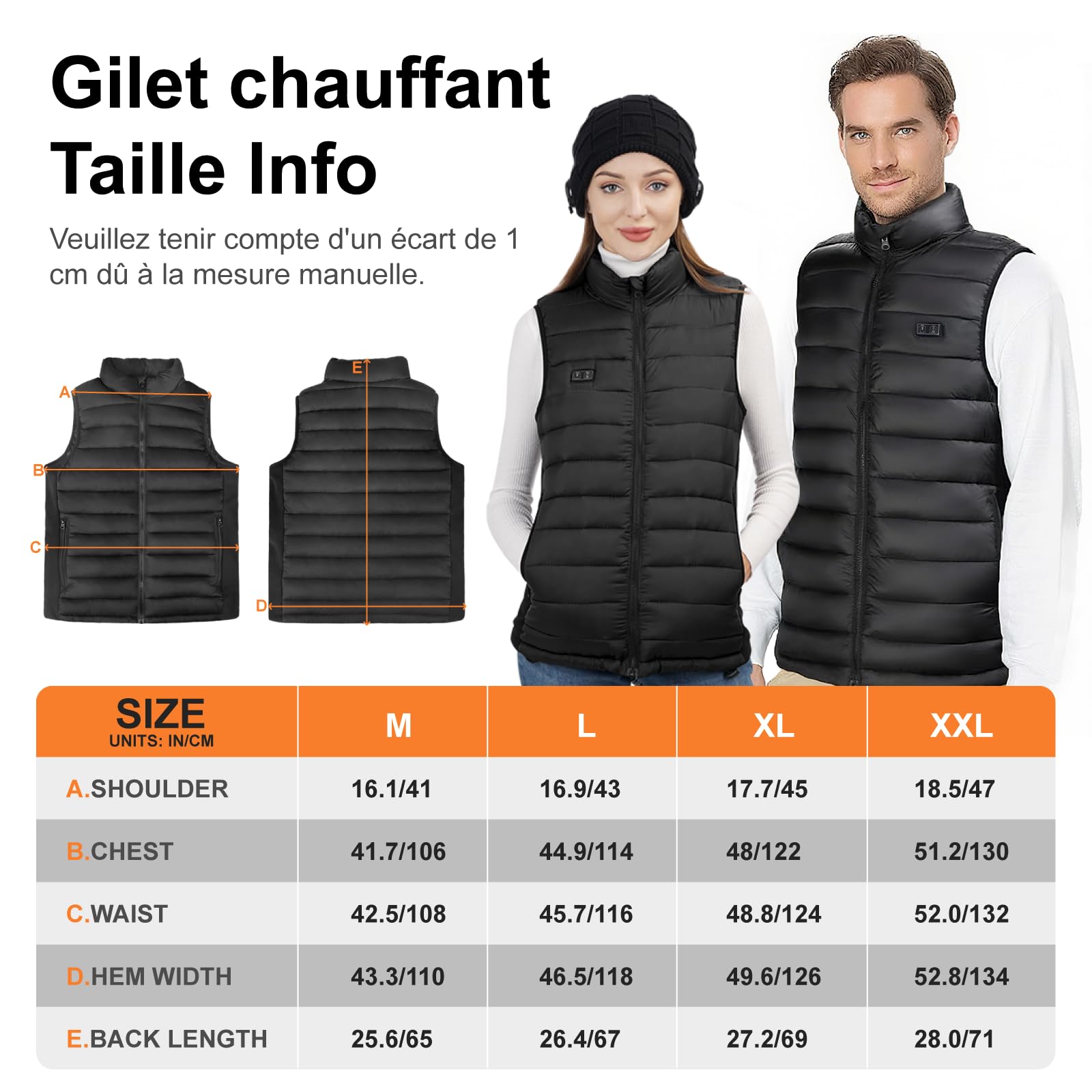 seenlast Veste Chauffante Homme, Gilet Chauffant Homme avec Batterie 10000mAh Incluse, Doudoune Chauffante avec Chauffage 4 Zones et 3 Niveaux pour Ski Moto Chasse Camping, Lavable en Machine
