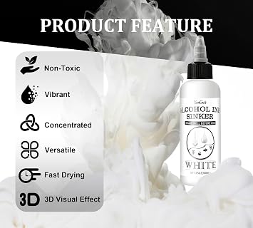 White Alcohol Ink for Epoxy Resin, 3.5oz Concentrated White Color Alcohol-Based Resin Ink for Resin Art, Tumblers, Resin Petri, Alcohol Paint Dye for Coaster, Painting, Yupo, Resin Art