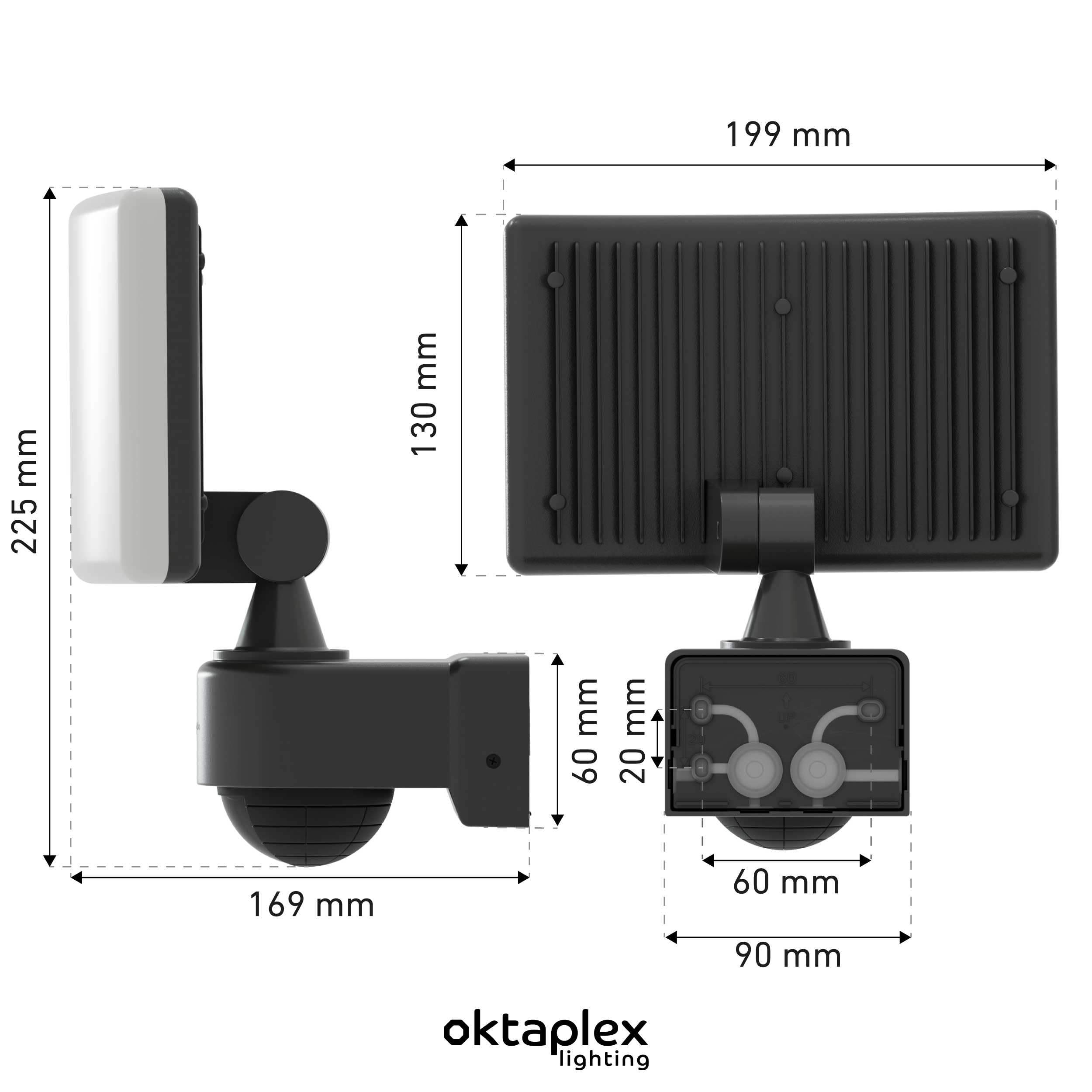 Projecteur LED Extérieur Oktaplex Cali Dos Motion - 2 Têtes 40W, Détecteur Movement, IP65