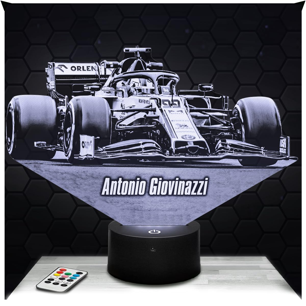 Lampephoto.fr - Formel 1 Antonio Giovinazzi F1 3D Lampe, Touch Nachtlicht, AutoDekoration, Formel 1 Geschenk, 3D Led Illusion Geschenkidee Weihnachten Geburtstag Junge und Mädchen