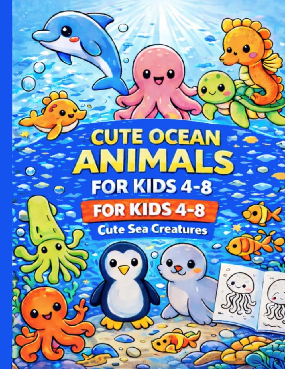 Ocean Animals Coloring Book for Kids Ages 4–8 | Cute Sea Creatures: Fun and Easy Sea Creatures Coloring Pages with Dolphins, Sharks, Turtles, Octopus, Fish and More