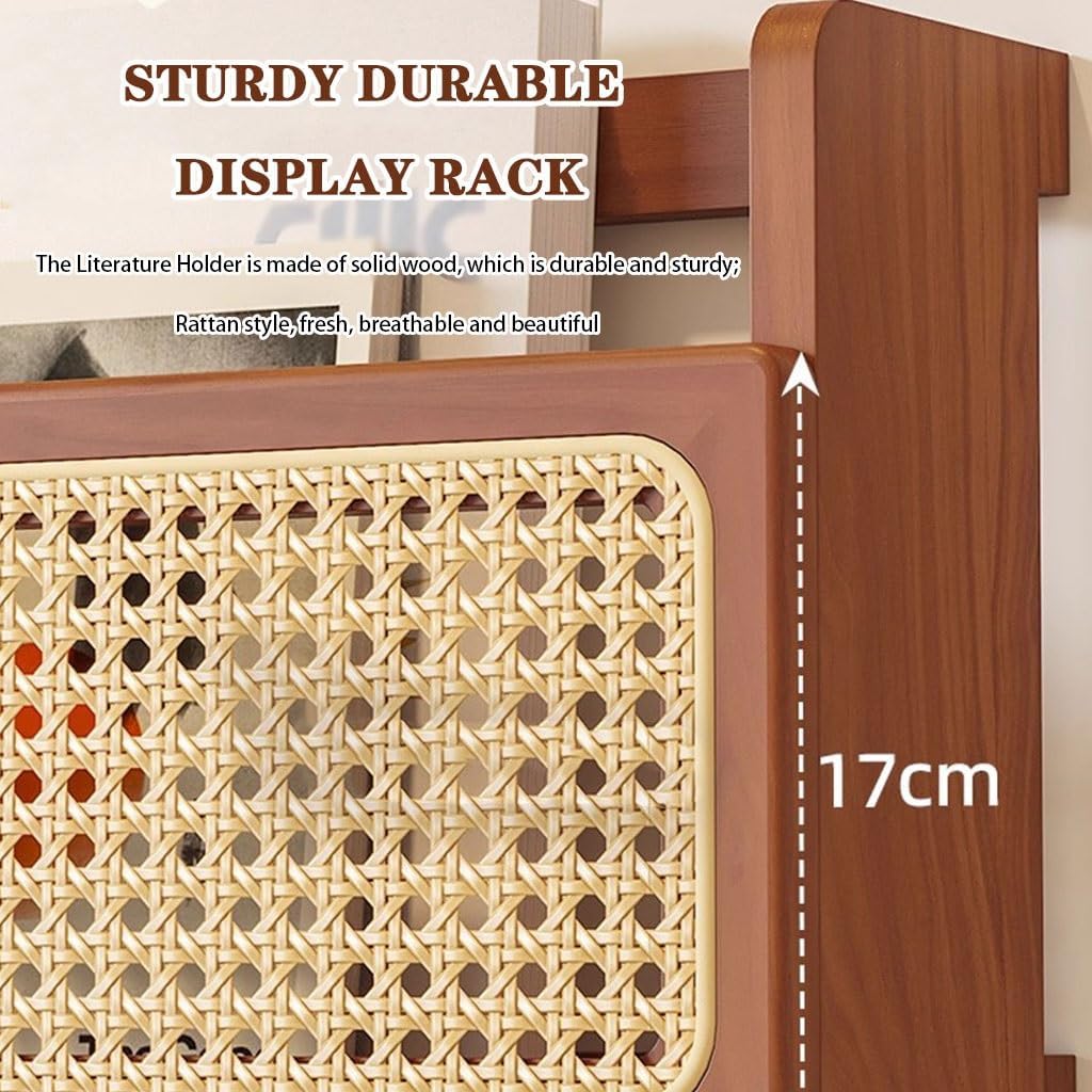 籐編み無垢材マガジンラック、リビングルーム用ルーター収納、壁掛けディスプレイオーガナイザー(60*13*24cm)