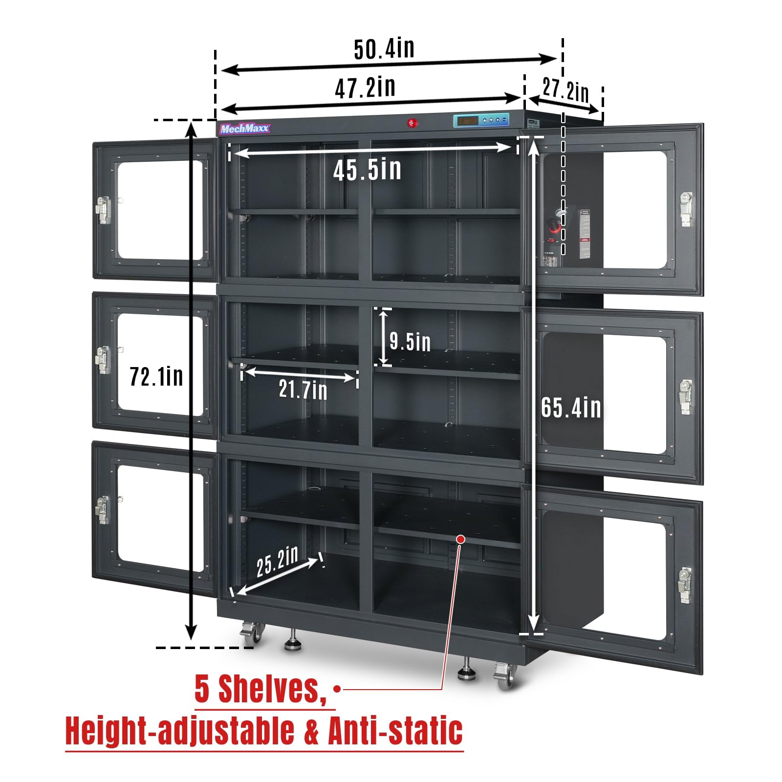 MechMaxx 1-60% RH Nitrogen Dry Cabinet 1430L ESD Desiccator Cabinet for Storage of semiconductors, Optical Lenses, Printed Circuit Board Assemblies and Laboratory Chemicals, Model NC1430B-6