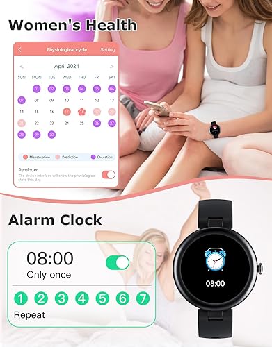 Miniatura 7 de Rastreador de actividad física, relojes de fitness redondos para mujer con llamadas Bluetooth, monitor de frecuencia cardíaca, rastreador de sueño,