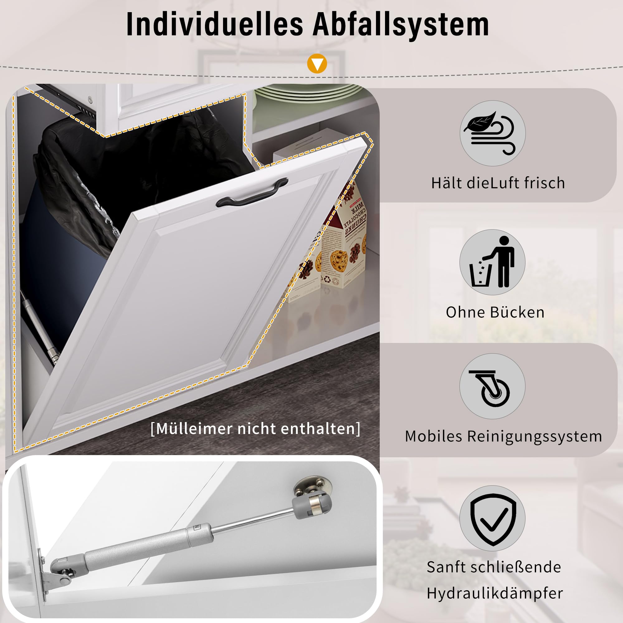 Kücheninsel mit Rollen ausziehbarem Esstisch, Mobile Kücheninsel mit Steckdosen, Abfallbehälterfach Handtuchhalter, Platzsparender Küchentrolley mit Stauraum für kleine Küchen Esszimmer (Weiß)