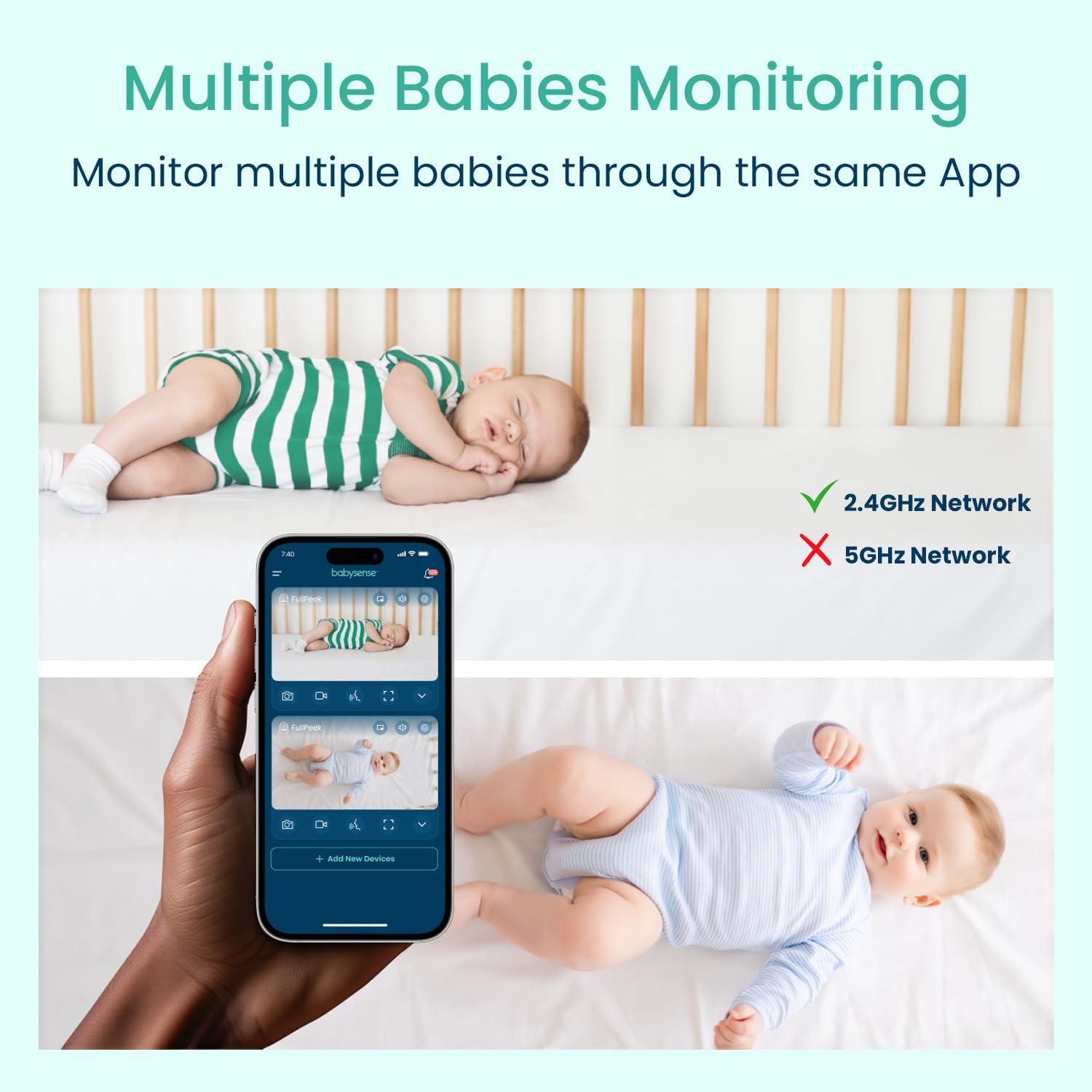 Babysense 2Peek Video Baby Monitor, WiFi Security Camera with Auto Tracking (2Pcs), 3MP Super HD, Intelligent Motion & Sound Detection, Night Vision, Private Hidden Lens Mode, Supports SD Card