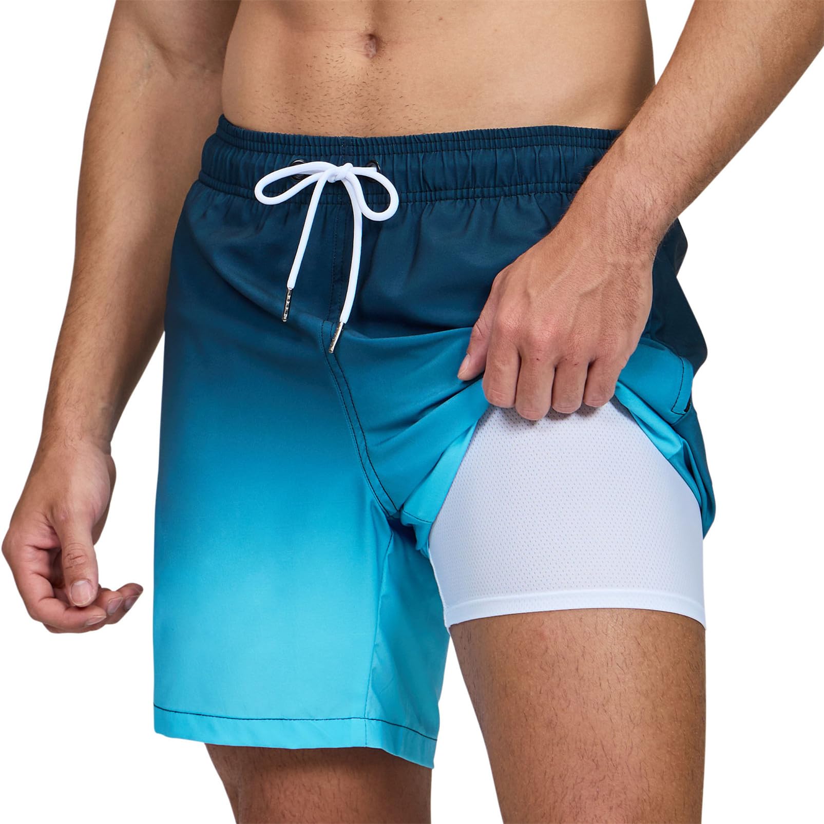 outfit spring Badehose Herren Schnelltrocknend mit Reißverschlusstasche, 2-in-1 Badeshorts für Herren mit Kompressions-Innenhose, Boardshorts Männer für Strand, Pool & Training