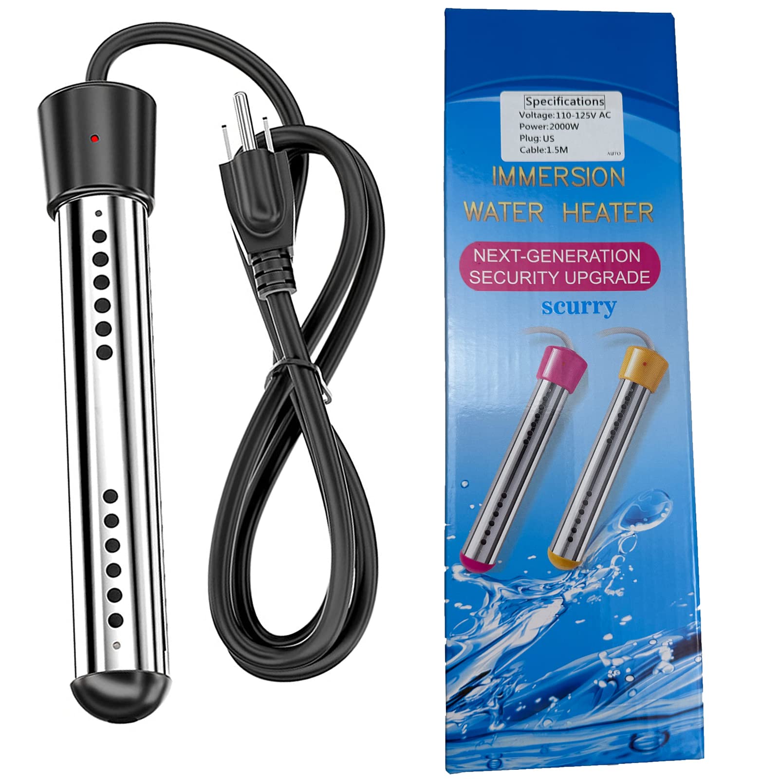 Immersion Water Heater Portable Electric 304 Stainless Heaters -Auto Shut-Off, Bucket Heater with LCD Thermometer for Heating Water in Inflatable Swimming Pool, Bathtub, Bucket, Footbath, etc.