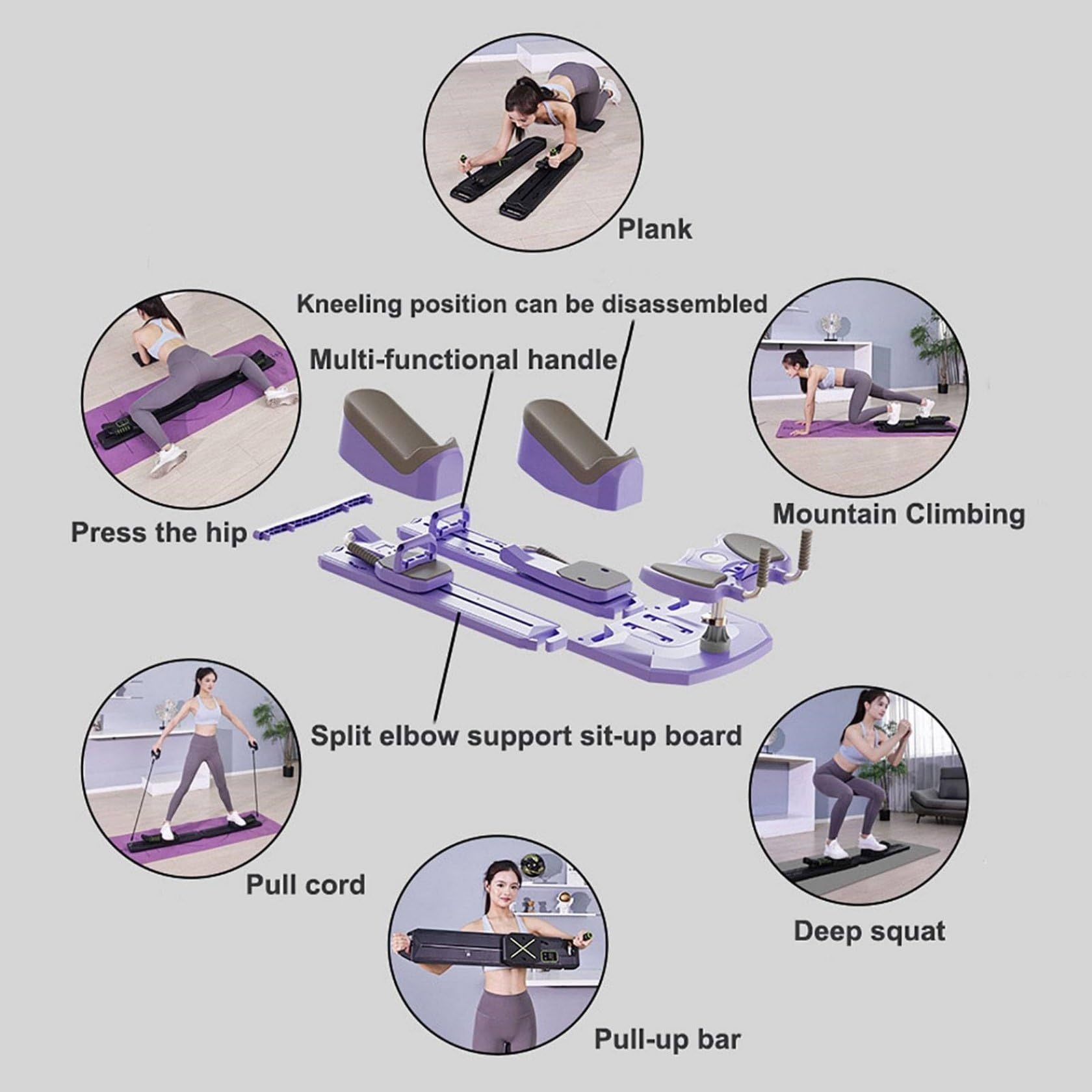 UrząDzenie Treningowe 6 W 1 (Trening Na Czworakach), SprzęT Fitness Do Wyszczuplania Talii, Profesjonalny PrzyrząD Do RozciąGania PlecóW I Treningu KręGosłUpa, Z Licznikiem Led, UdźWig 230 Kg Black