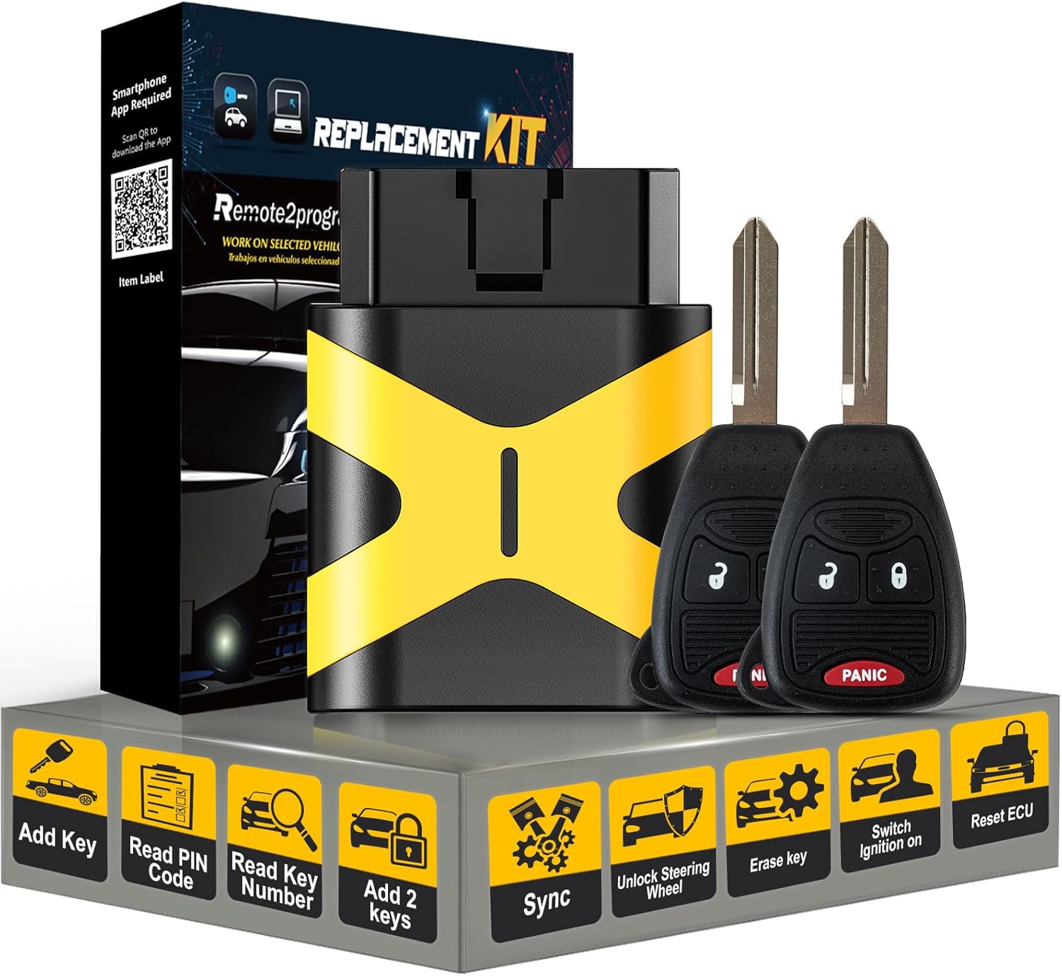 Uncut Blade Self Programmable Car Key Fob for No Working Key Replacement for 2006-2009 Dodge RAM 1500 2500 3500 4000 with FCC: KOBDT04A (3 Button)