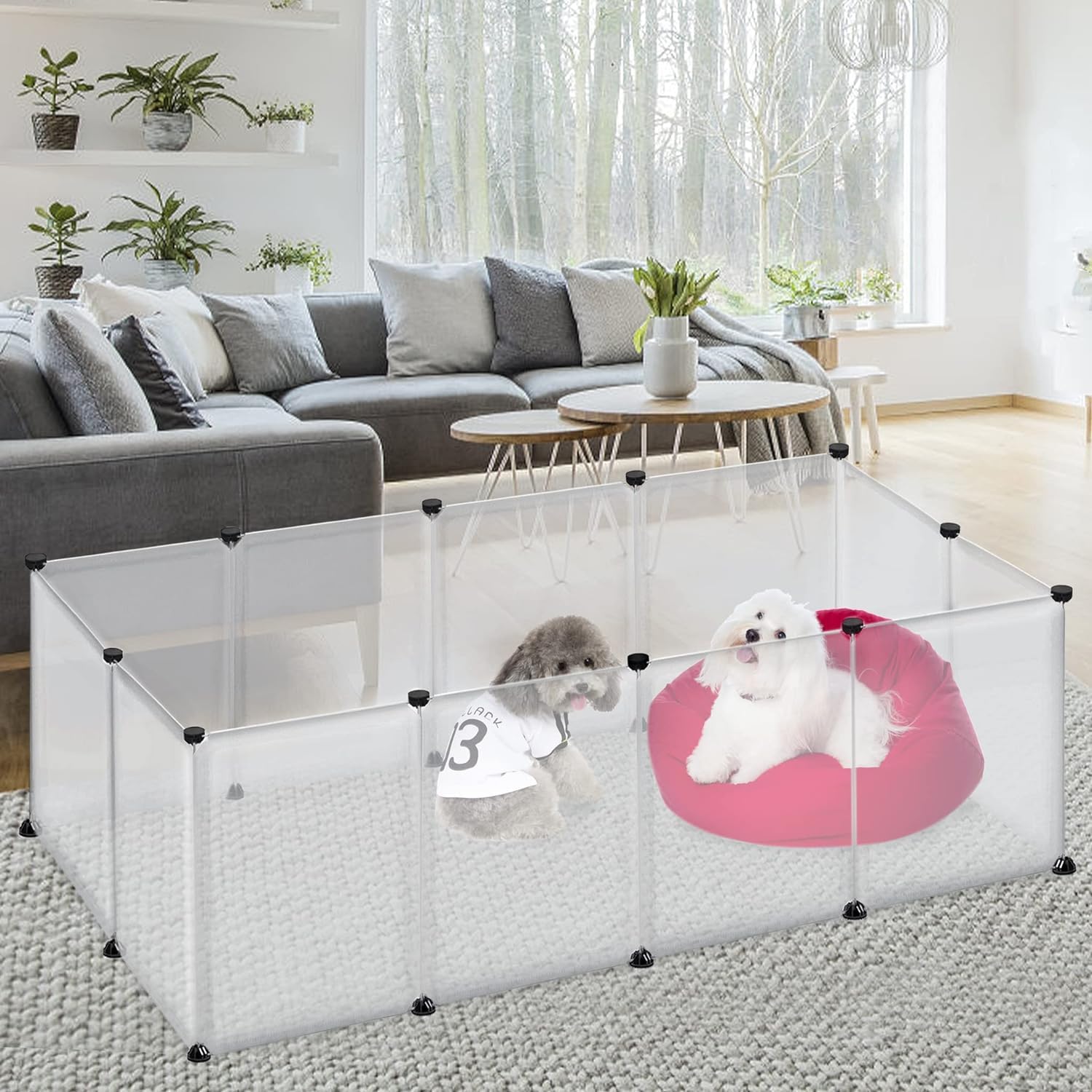 UISEBRT Recinto al aire libre para conejos, cobayas, jaula para animales pequeños, sin puerta, para interior y exterior, 145 x 75 x 48 cm, transparente