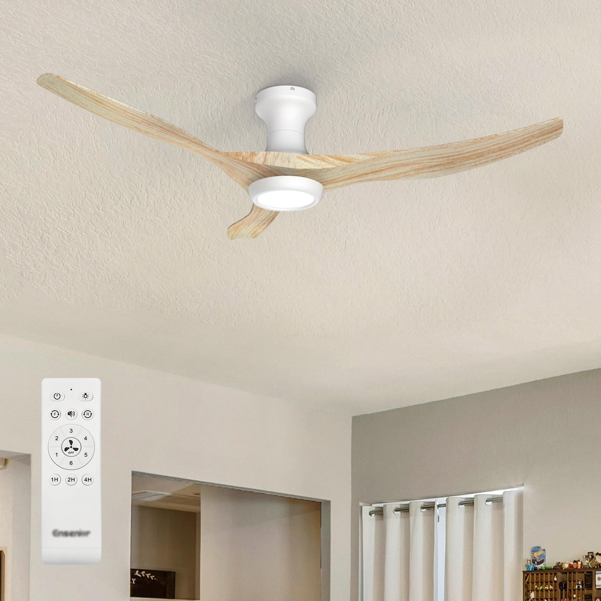 Ensenior Ventilador de Techo con Luz Silencioso 126cm, Aspas Efecto Madera, Motor DC con 6 Velocidades, Lámpara LED 3 Colores con Memoria, Lámpara de Techo para Dormitorio y Salón
