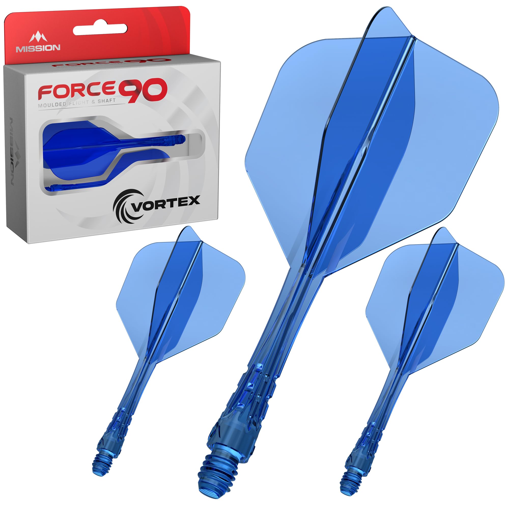 Mission Darts | Force 90 Vortex | Integrated Precision Moulded Dart Flight And Shaft System | Multiple Styles | Multiple Colours. (Standard No6 - Tweenie, Clear Blue)