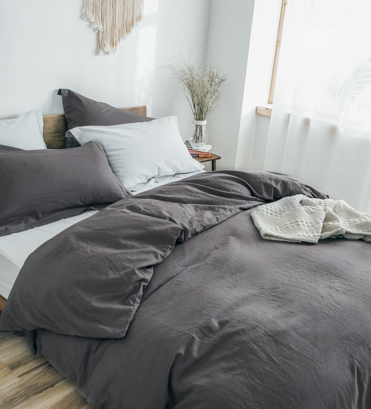 King Linens Fundas De Almohada 100% Lino Francés Con Bordado, Paquete De 2 Unidades, Lino Natural Lavado De Color Liso, Suave Y Transpirable, Lino, 20 X 30 Pulgadas