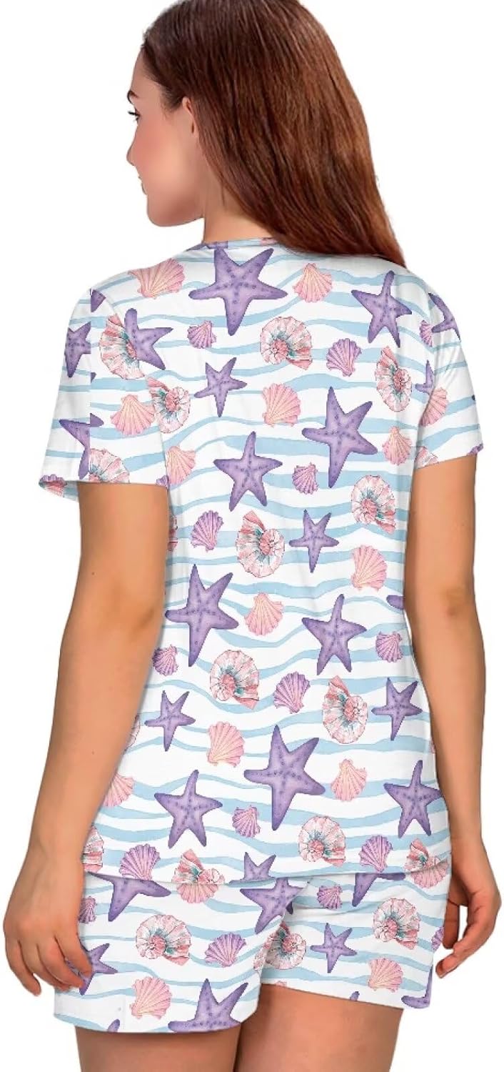 Women Maternity Nursing Pajama Set, Soft Double Layer Pregnancy PJS for Summer S-2XL