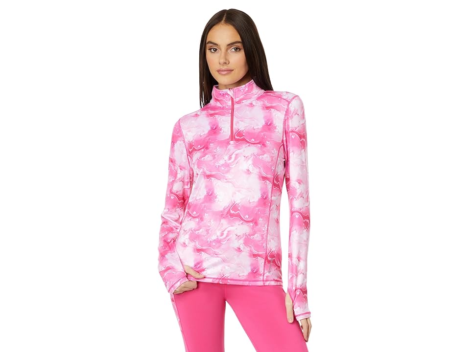 Hot Chillys Micro-Elite Chamois Printed Zip-T (Fuchsia Quartz) Women's Clothing INTERNATIONAL SHIPPING