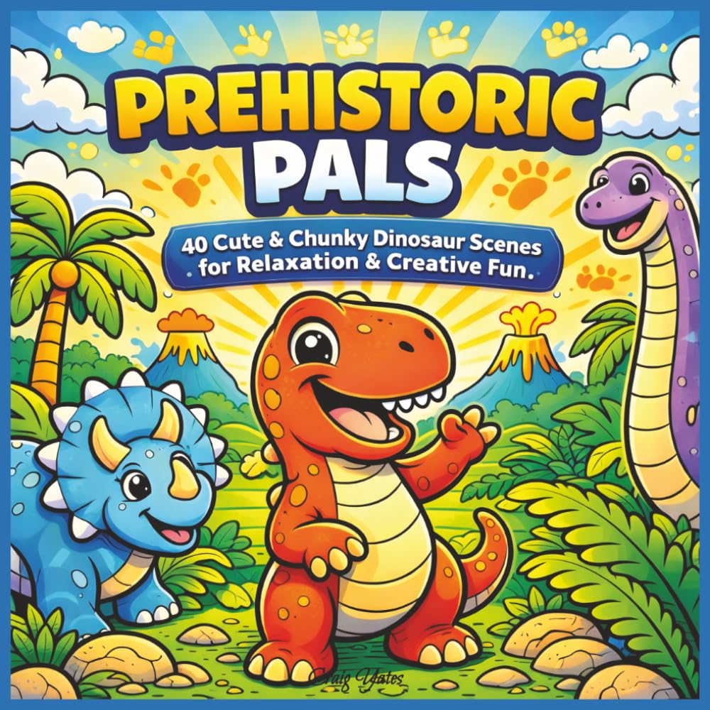 Prehistoric Pals: 40 Cute & Chunky Dinosaur Scenes for Relaxation & Creative Fun | Bold & Easy Colouring Book for Kids and Adults
