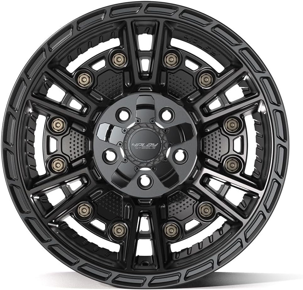 4PLAY Wheels 4PS01 17 Inch Rims and Tires Fit 5x127 & 5x139.7 17x9 Satin Black - TS-57 RT 33x12.50/17 (Set of 4)