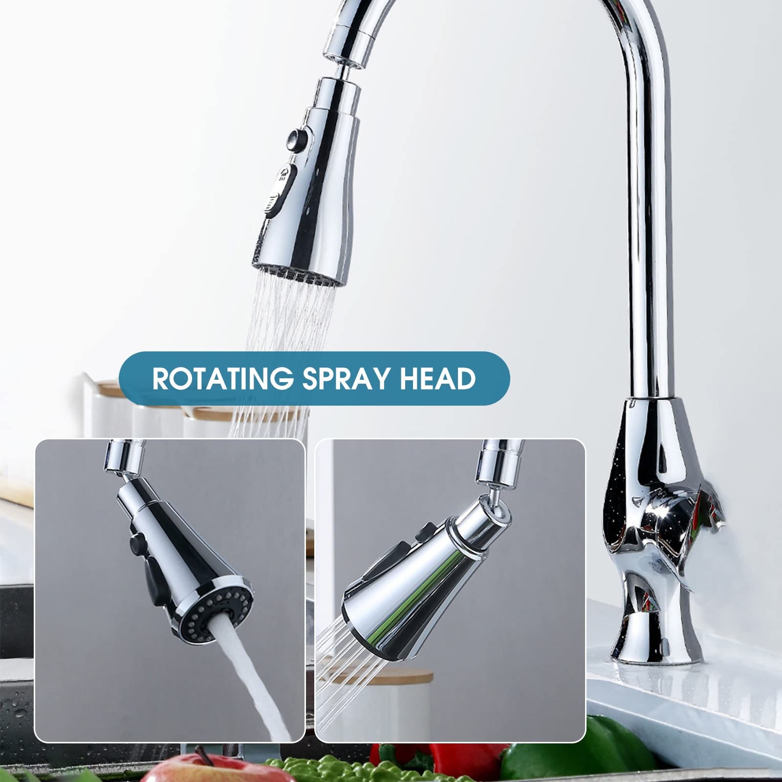 Girar grifo giratorio aireador 3 funciones cabezal de pulverización 360 ° grifo giratorio cabeza spayer G1/2 aireador de fregadero de ahorro de agua para grifo de cocina cabezal de pulverización de