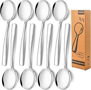 Serving Spoons Set of 8-Pieces Large 9.2-Inch Serving Spoon 18/10 Stainless Steel Big Serving Utensils Set for Buffet, Parties, Catering - Dishwasher Safe(8-Pieces, Silver)