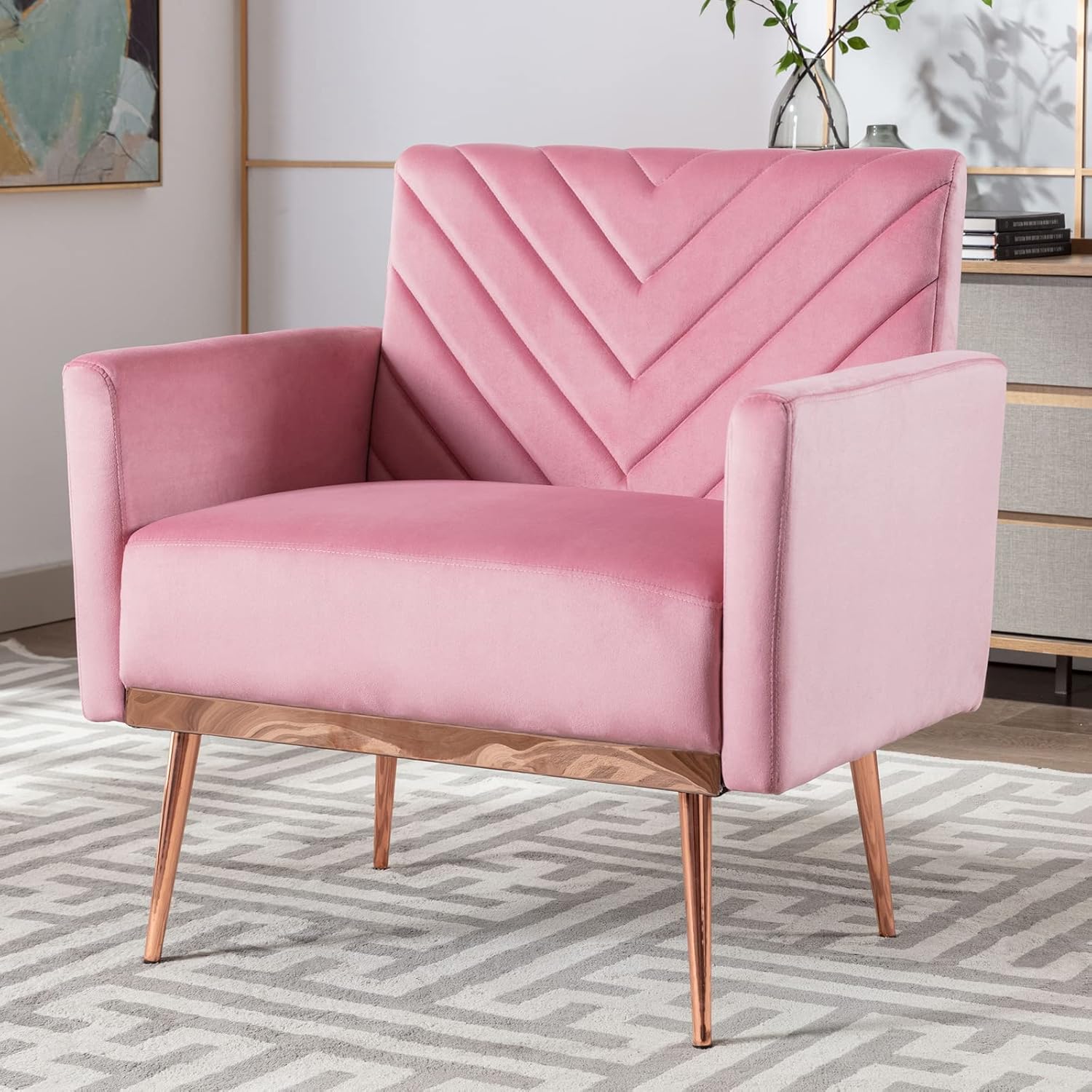 TTGIEET Modern Velvet Accent Chair with Arms for Living Room, Upholstered Tufted