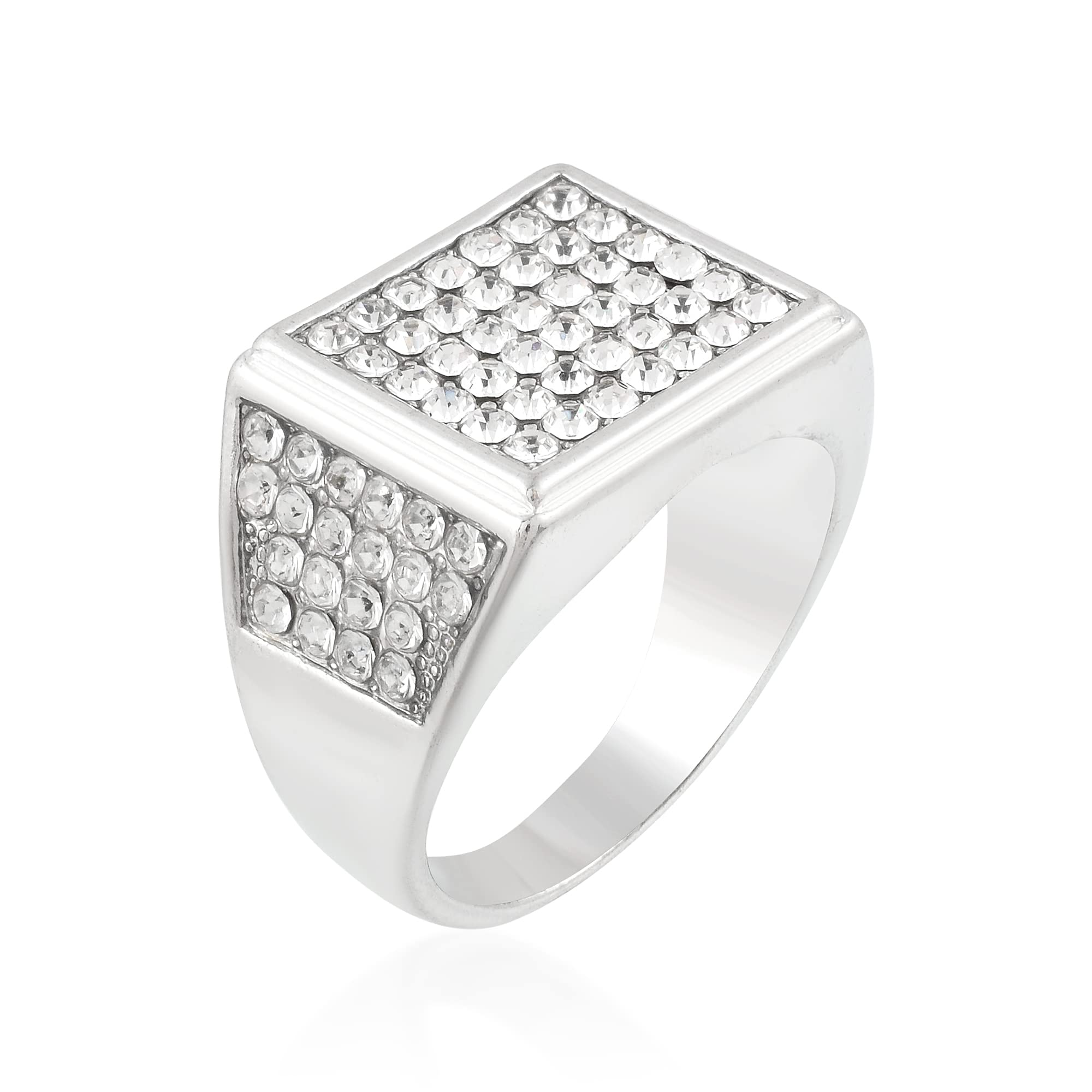 � Silver Plated Brass Round Cut Diamond Engagement Wedding Finger Ring For Men and Boys-image-36