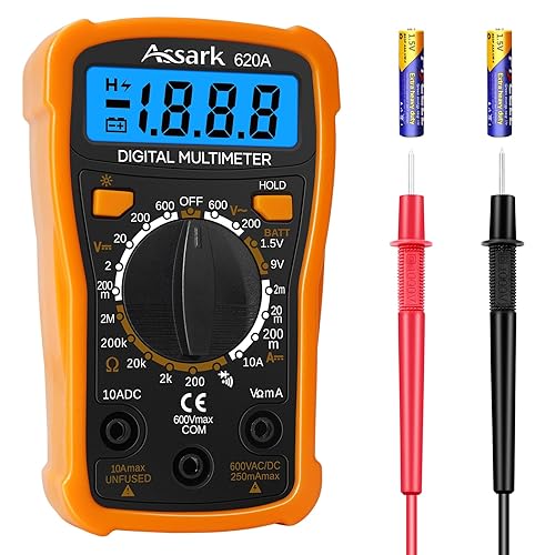 Digital Multimeter Voltage Tester, Assark 2000 Counts Multimeter Measure AC DC Voltage DC Current, Meter Tester Test Volt Ohm Amp Diode Continuity, Resistance, Backlit LCD Display, Data Hold Function