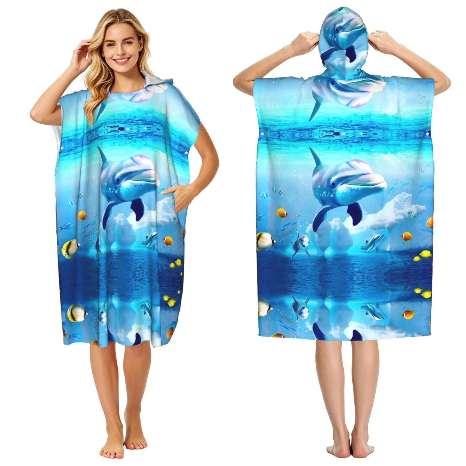 Peignoir à capuche séchage rapide léger motif poissons pour adulte