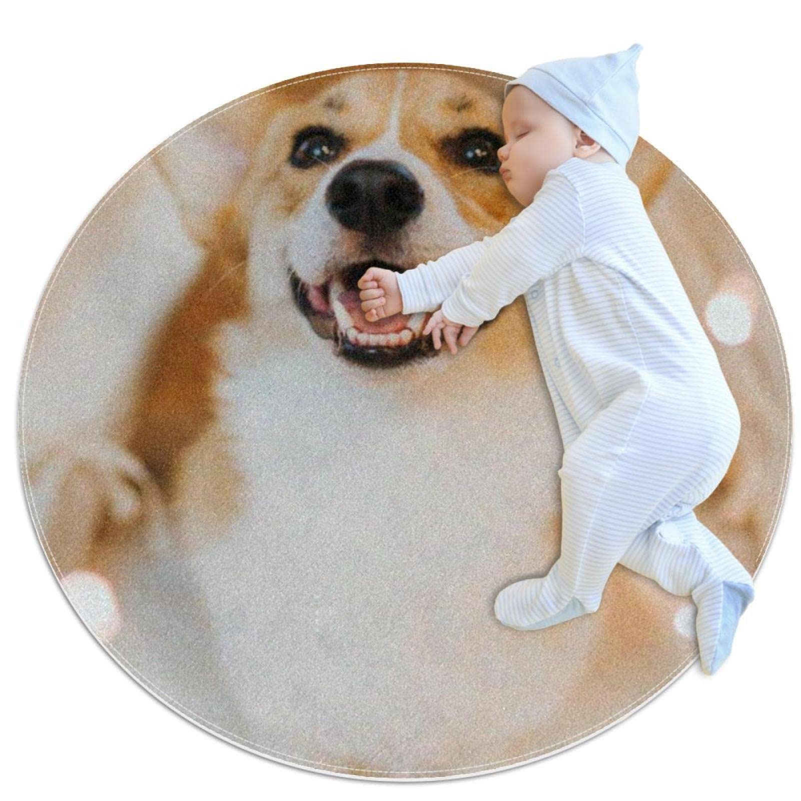 Alfombra redonda para niños y niñas JDEZ con estampado de Corgi de 80 cm para jugar