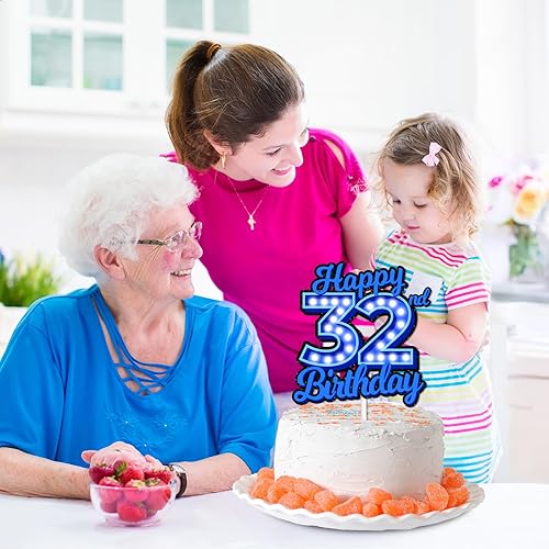 Miniatura 6 de Decoración de pastel de cumpleaños 32 con purpurina azul Let's Glow Crazy Party Theme Decor Supplies Men Women Happy Birthday 32 Anniversary Party