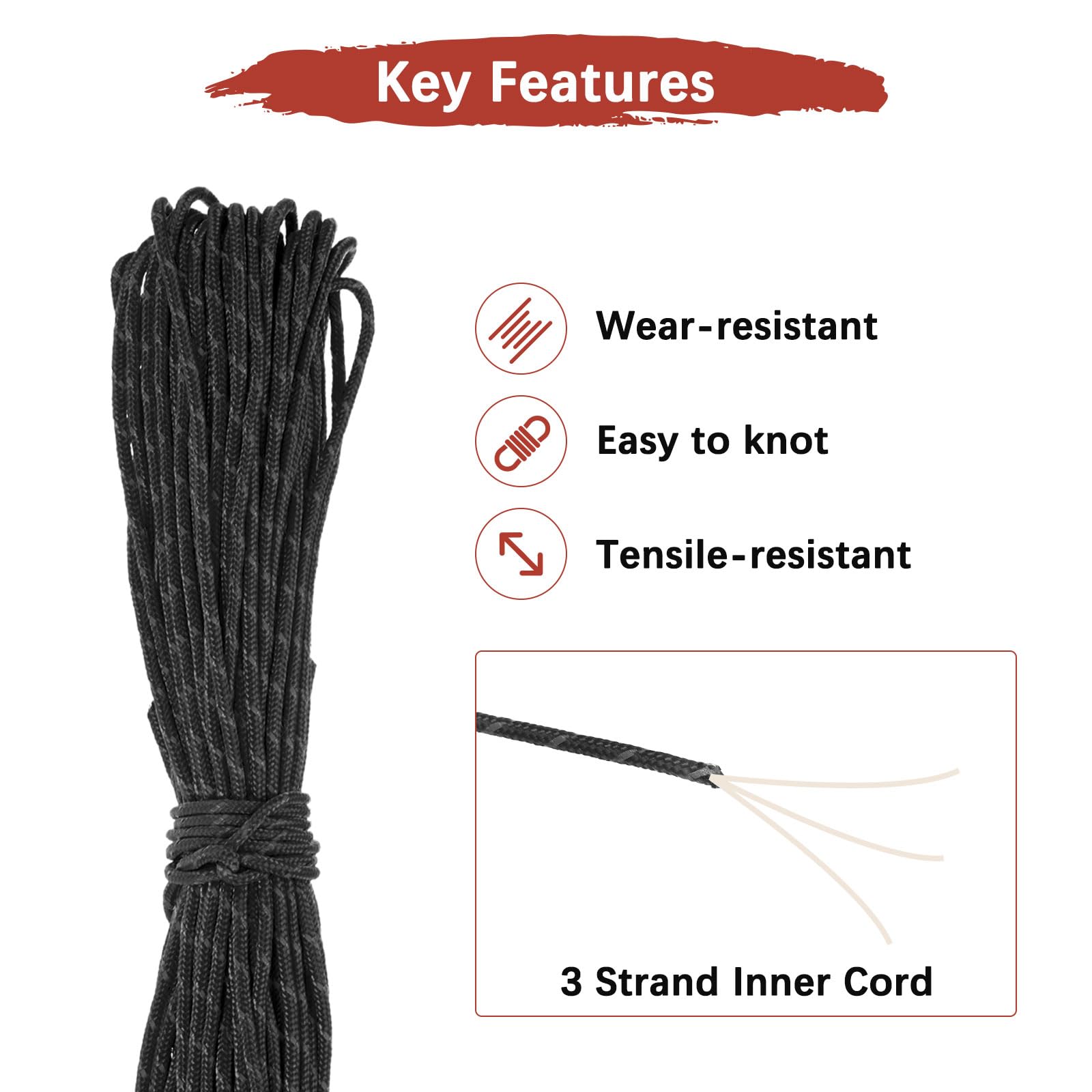 Uxcell 65 Feet Reflective Guyline Camping Paracord 3mm Nylon Tent Cord Guyline Rope Dark Blue