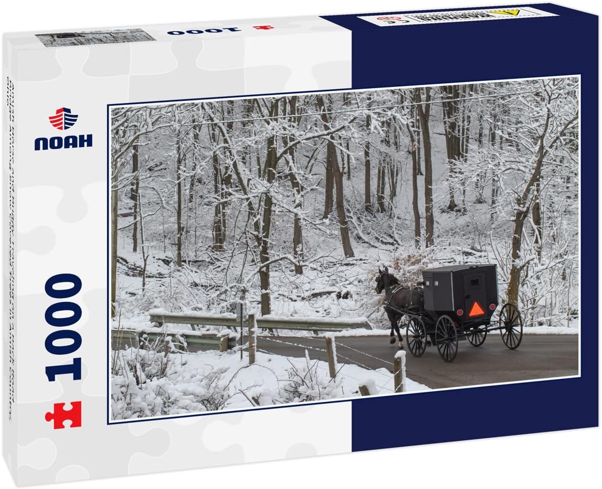 Noah Jigsaw Puzzle Amish Horse and Buggy Traveling on a Back Road Bridge Among Snow Covered Trees in Amish Country, Ohio 1000 Pieces