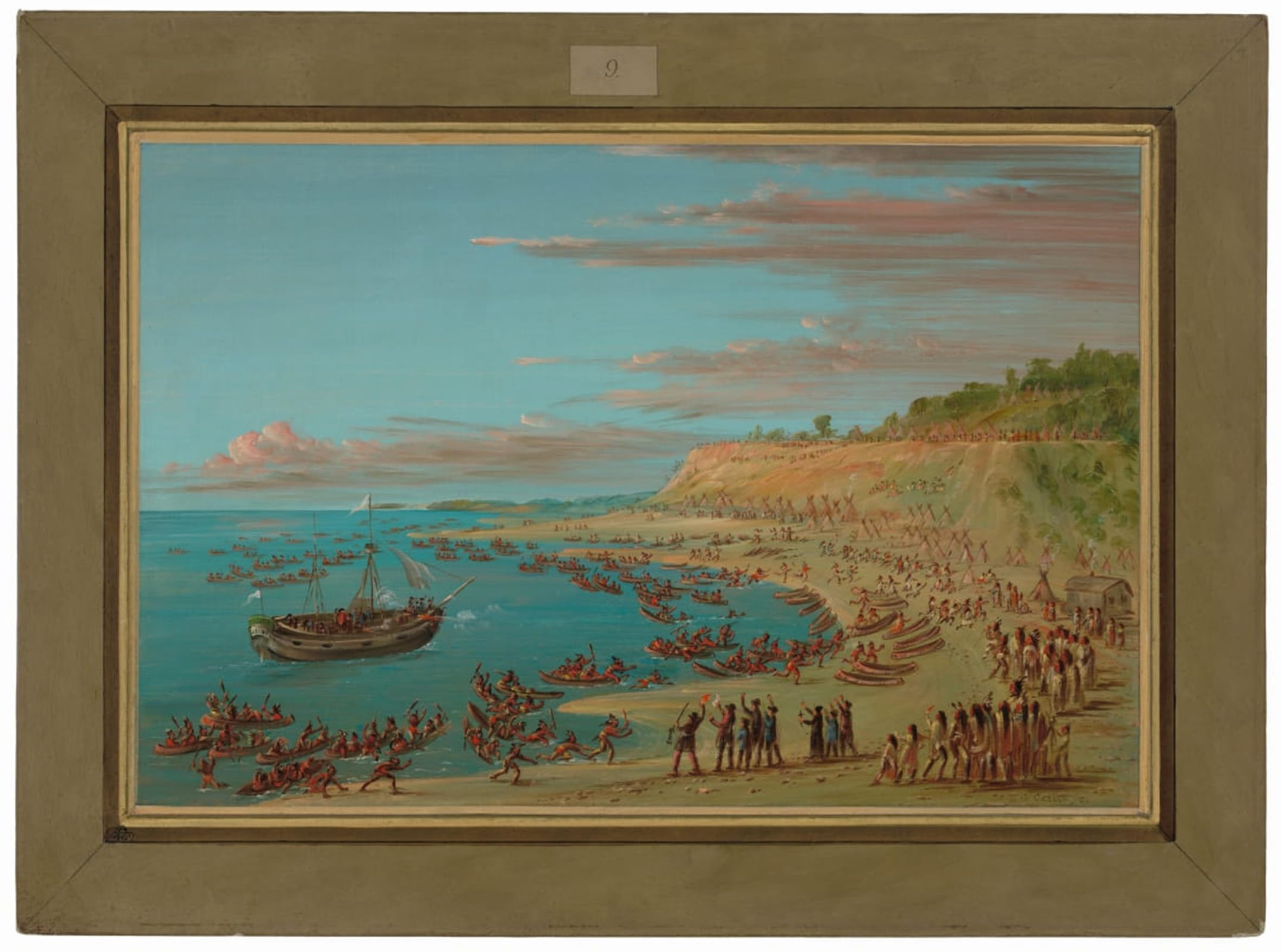ARTXLXXBN Famous Painting Canvas Artwork Graffiti Print the Entering the Harbor At Mackinaw by George Catlin Portrait Canvas Image for Home Decor 60x90cm