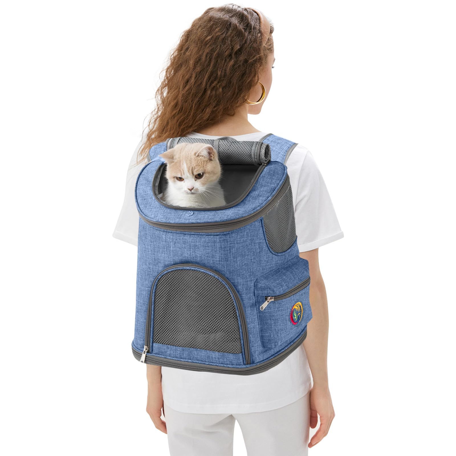 PETCUTE Zaino Porta Cane,Pieghevole Traspirante Zaino per Cani e Gatti con Materasso Morbido,Borsa Trasportino Cane con Cintura di Sicurezza Interna per Viaggio Campeggio,Fino a 8KG