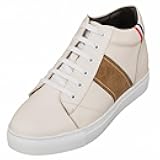 CALTO Men's Invisible Height Increasing Elevator Shoes - Beige White Leather Lace-up Sneakers - 2.8 Inches Taller - K53101 - Size 8 D(M) US