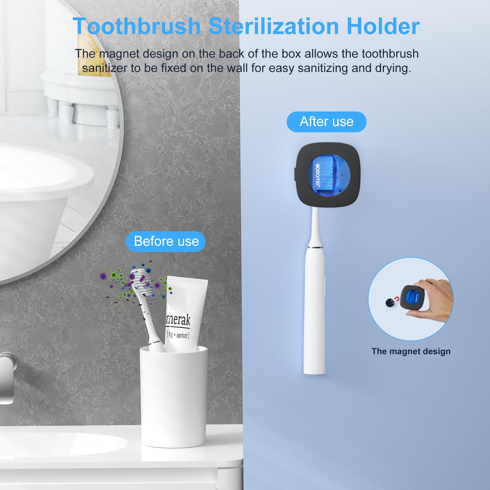 Étui Désinfectant UV-C Pour Brosse à Dents - Stérilisation 99,9% En 3 Min, Charge USB-C, Portable