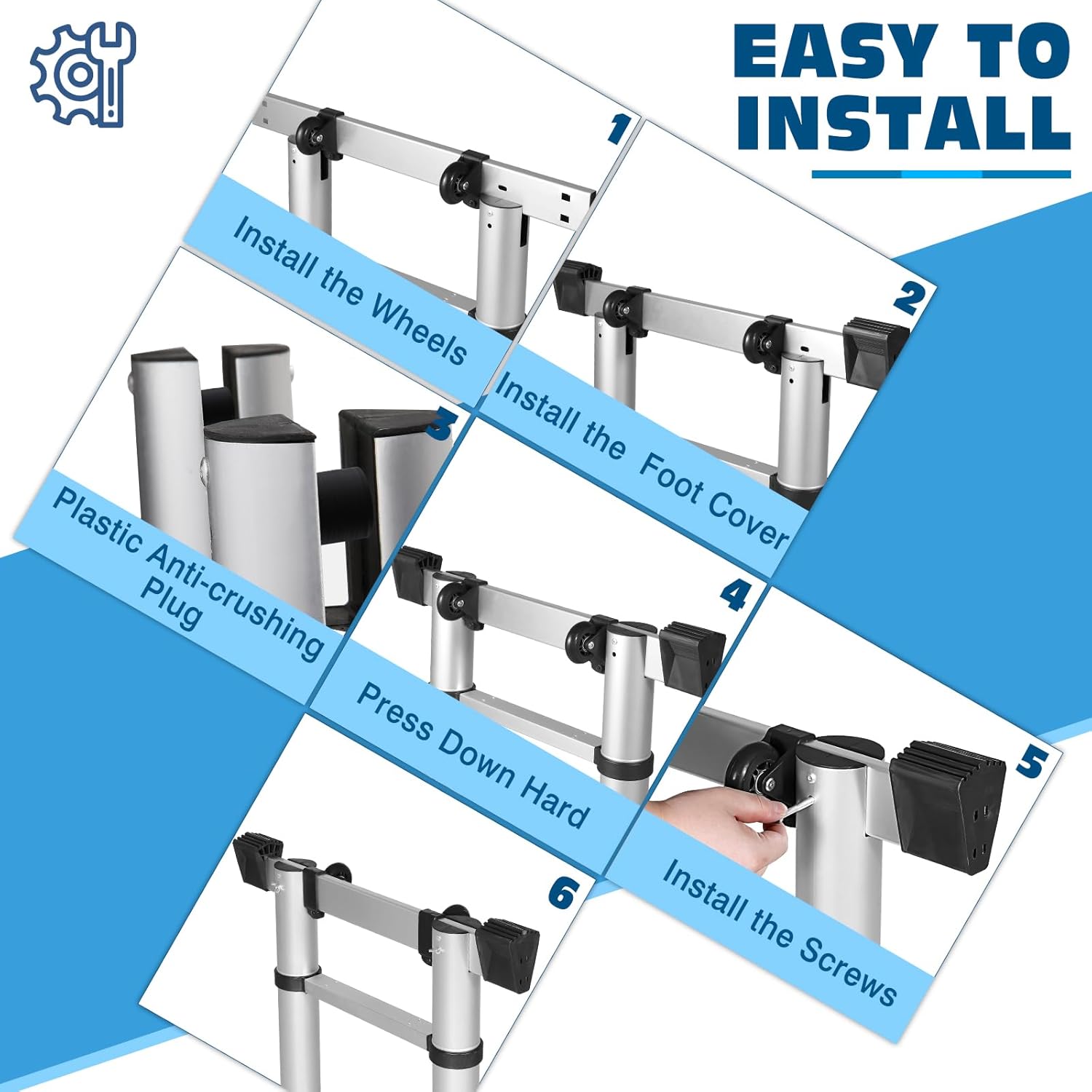 16.5 FT A Frame Telescoping Ladder, Adjustable Multi-Purpose Collapsible Extension w/Balance Bar & Wheels, Heavy Duty 330 lbs Max Capacity, Ideal for Home and Outdoor Work, Silver