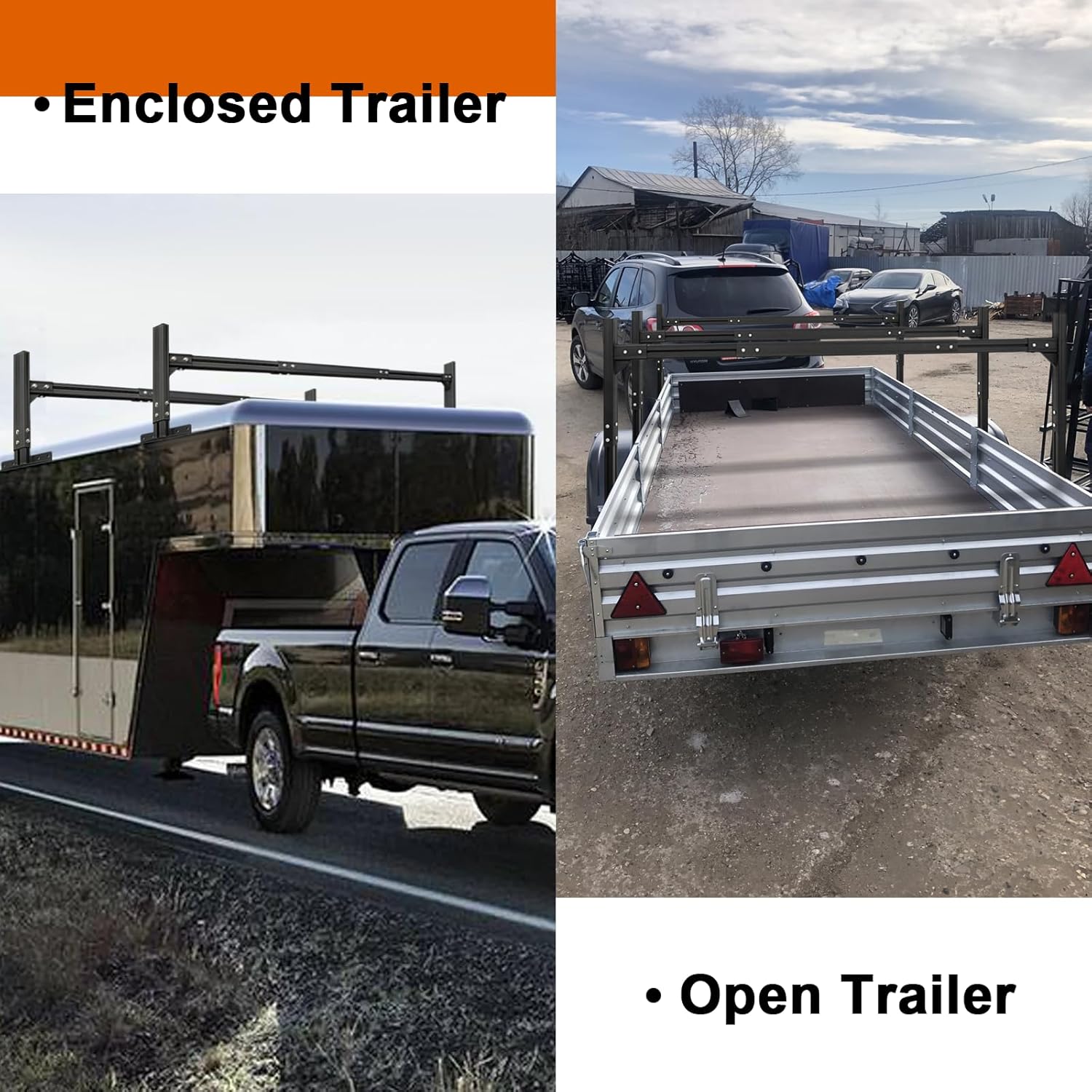 Universal Trailer Ladder Rack,800LB Capacity Painted Frosted Surface Aluminum, with 2 Straps for Open and Enclosed Trailers,Fits 5.7'-8.1' Width Trailer(USPTO Patent NO.: USD1011870S) (Black)
