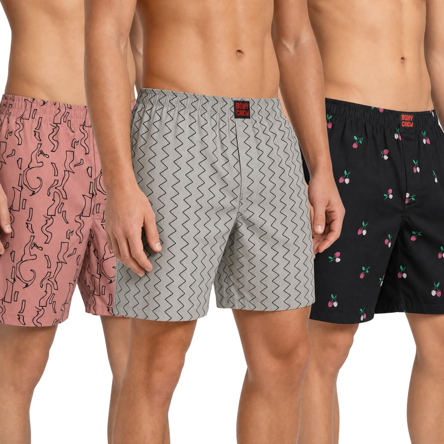 Men's 100% Cotton Printed Boxer Shorts Pack of 3 with Dual Side Pockets and Fabric-Covered Waistband - Brick/Grey/Black, Styles MBX017, MBX018, MBX024-picture-21