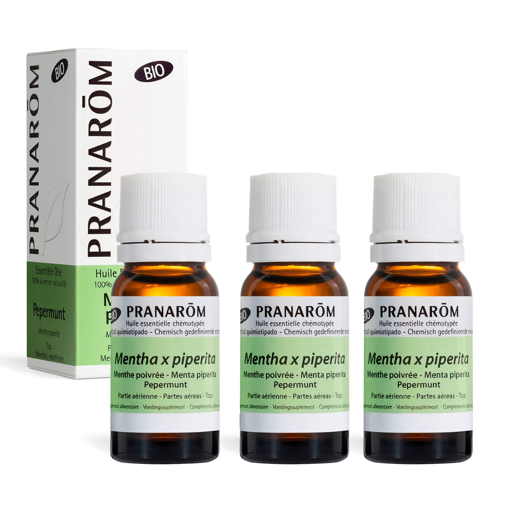 PRANAROM - Menta Piperita Bio -Pack de 3 - Aceite Esencial Quimiotipado - Digestión y Tono - 100% Puro y Natural - HECT - 5ml