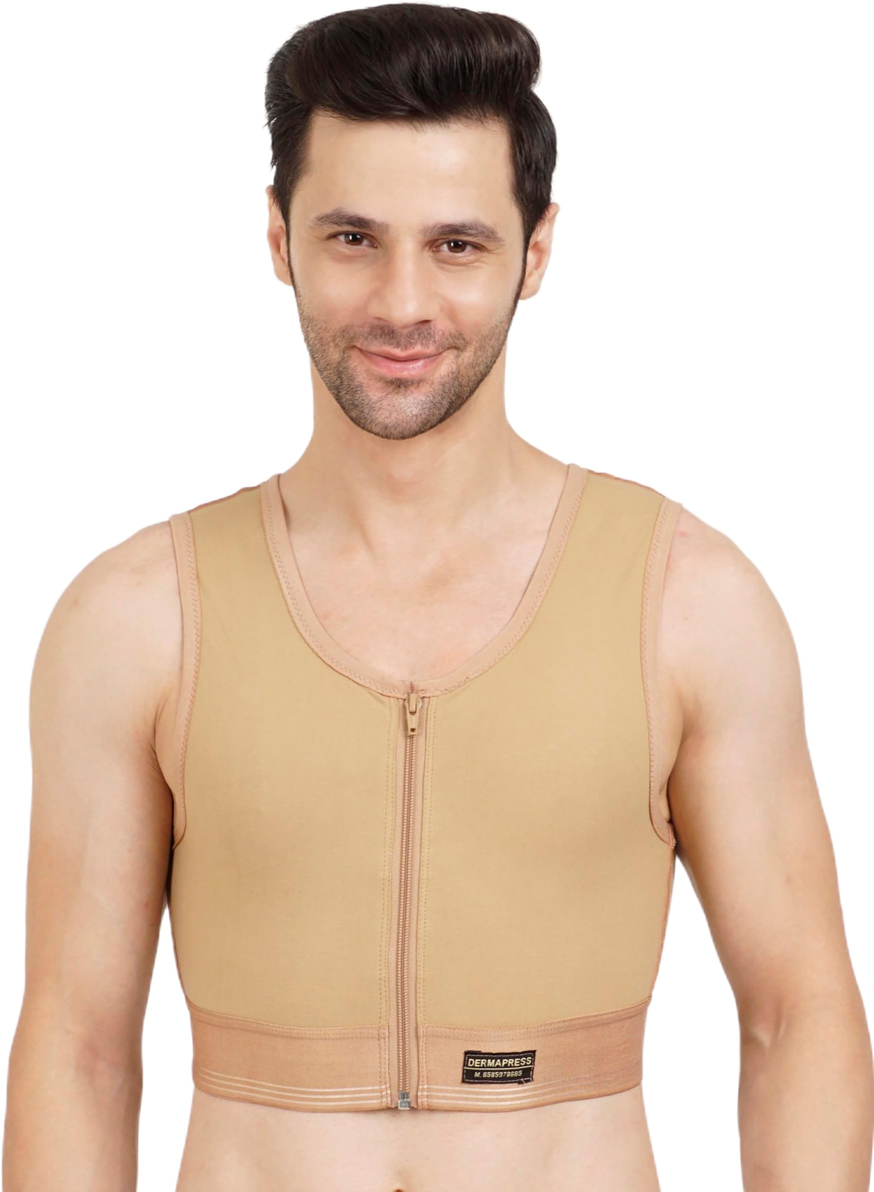Men’s Gynecomastia Short Vest || MODERATE COMPRESSION || Front Zip and Hook Closure || Tomboy Chest Binder || Comfortable Support for Men || Breathable Post-Surgery Chest Shapewear
