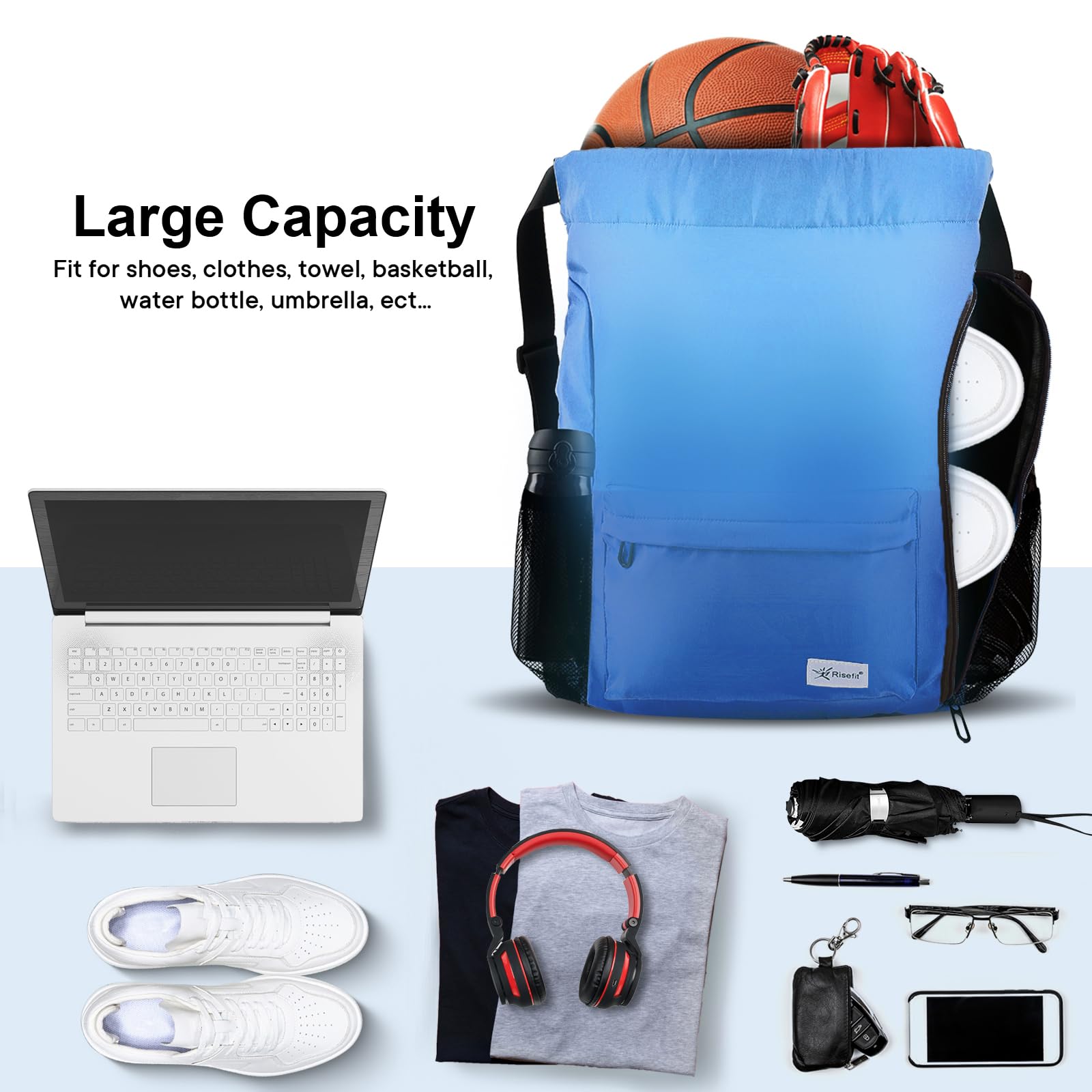 Risefit Waterproof Drawstring Bags String Backpack, Swim Bags PE Gym Bags Sports Backpacks Swimming Bags for Adults Kids - Image 4