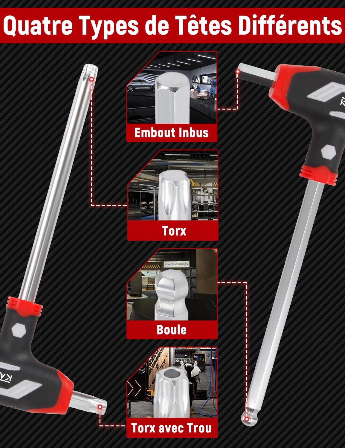 14 pièces Lot de clés Allen et Torx avec poignée en T, Hexagonales métriques H2-H10, Clés Torx TX10-TX50, pour bricolage, réparations domestiques, voiture, vélo, avec support de rangement
