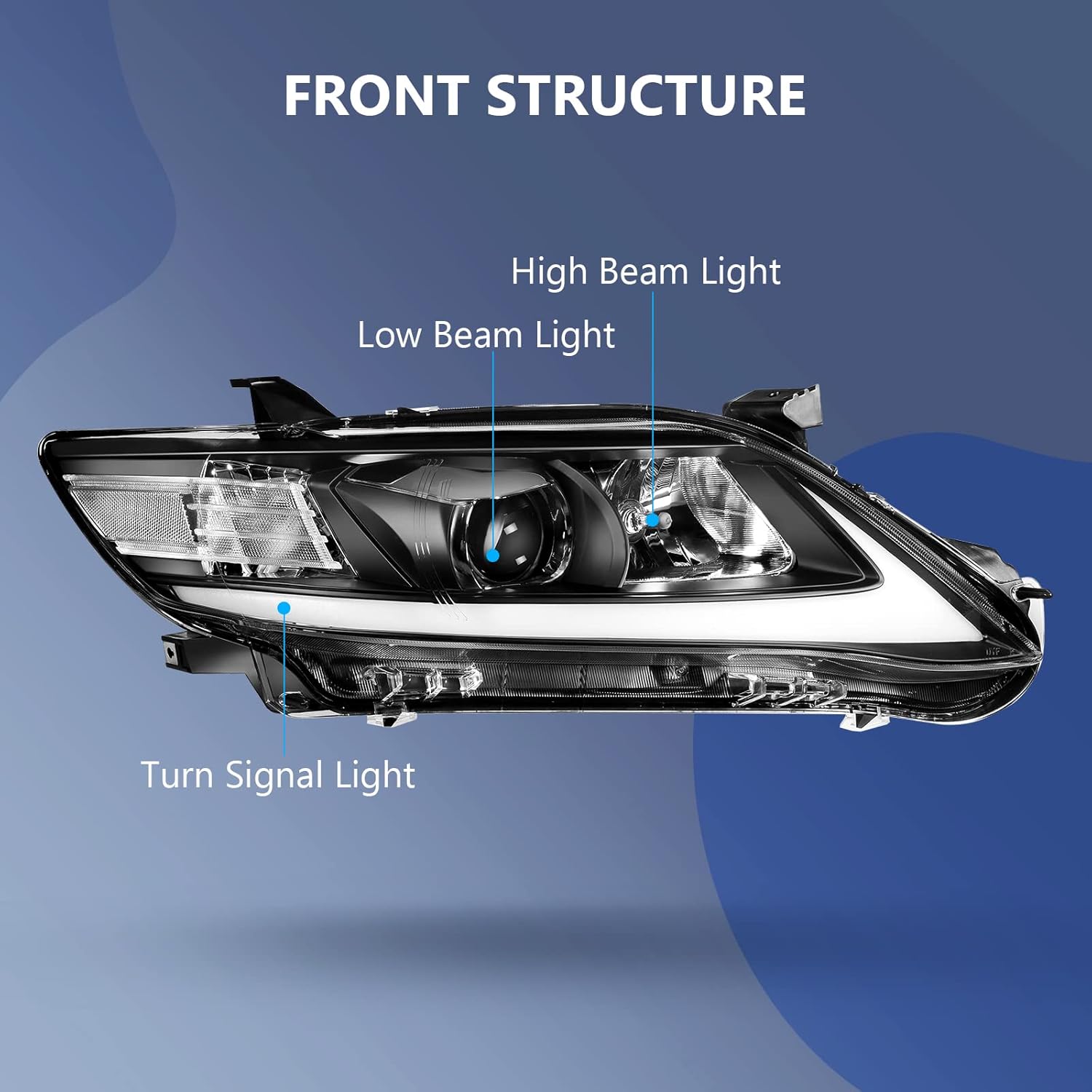 ECCPP Full LED DRL Projector Headlight Assembly For Toyota Camry 2010-2011 with LED Sequential Turn Signal Light Driver and Passenger Side Headlamps