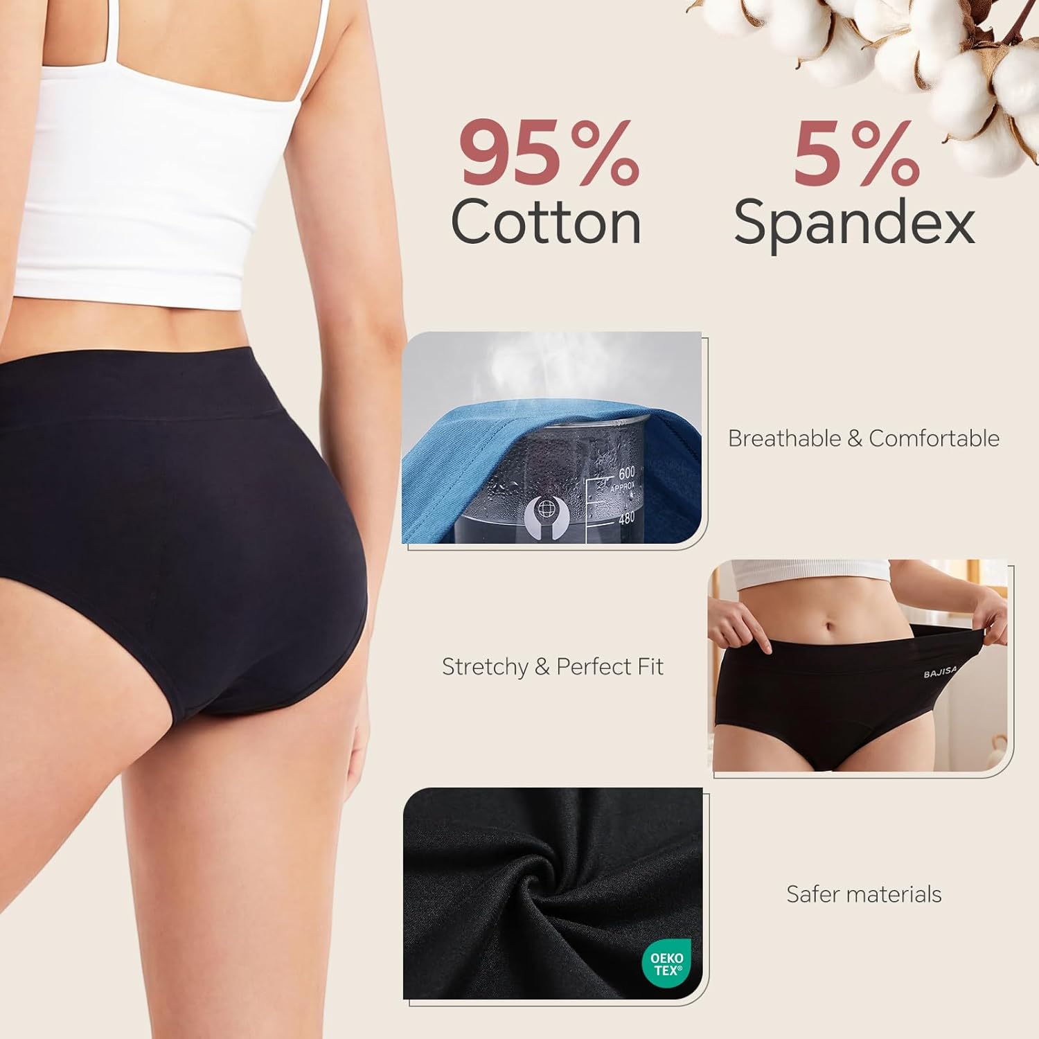 Period Underwear for Women - Incontinence Underwear for Women Washable Incontinence Underwear Absorbent Cotton Panties Bladder Leak Underwear for Woman Teens (3 Pack L) - Image 2